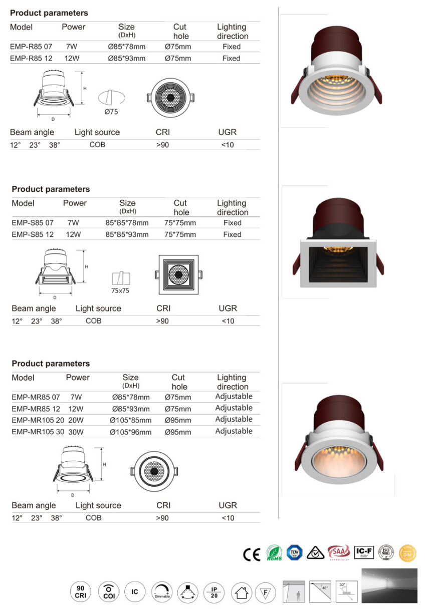 EMP 07-12W Munich series led down light