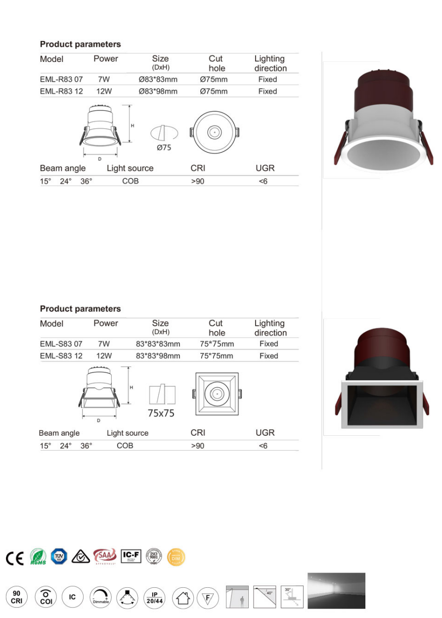 EML-7-12W Munich series led down light