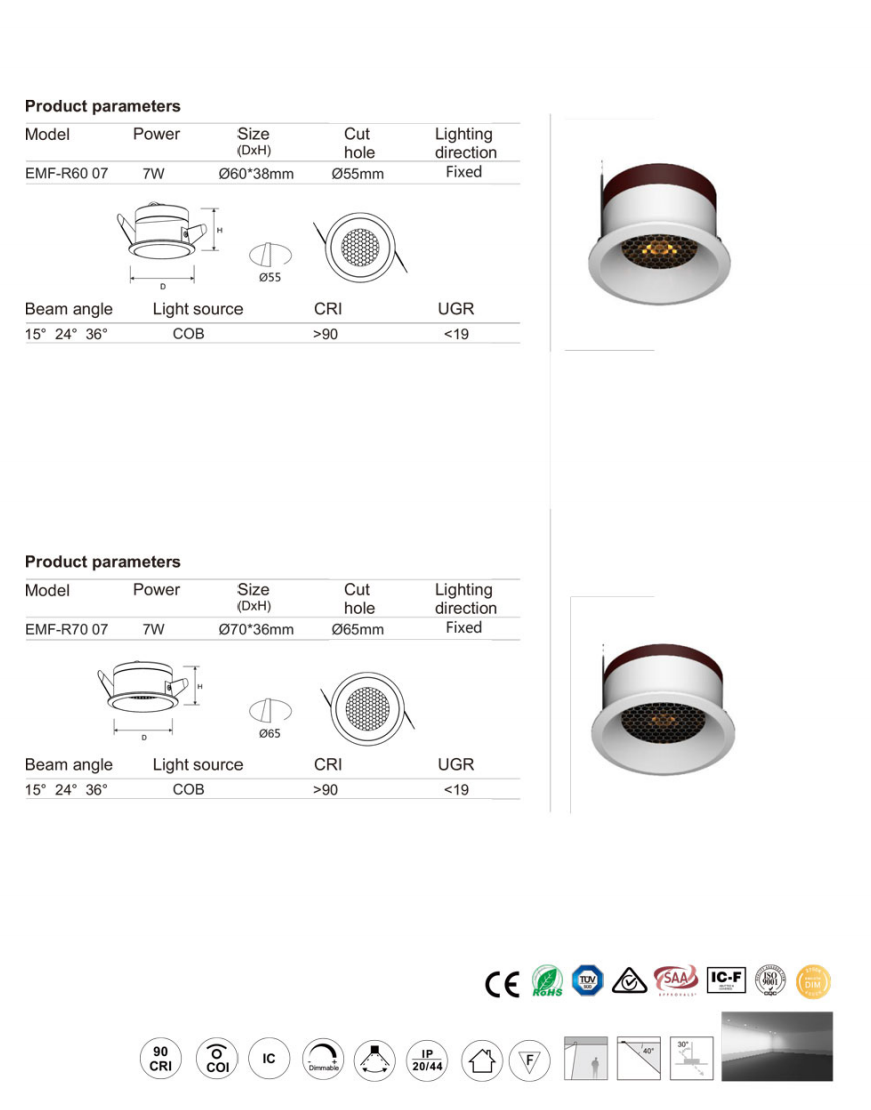 EMF -R7W Munich series led down light