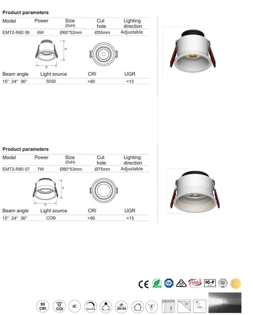 EMT 6-7W Munich series led down light