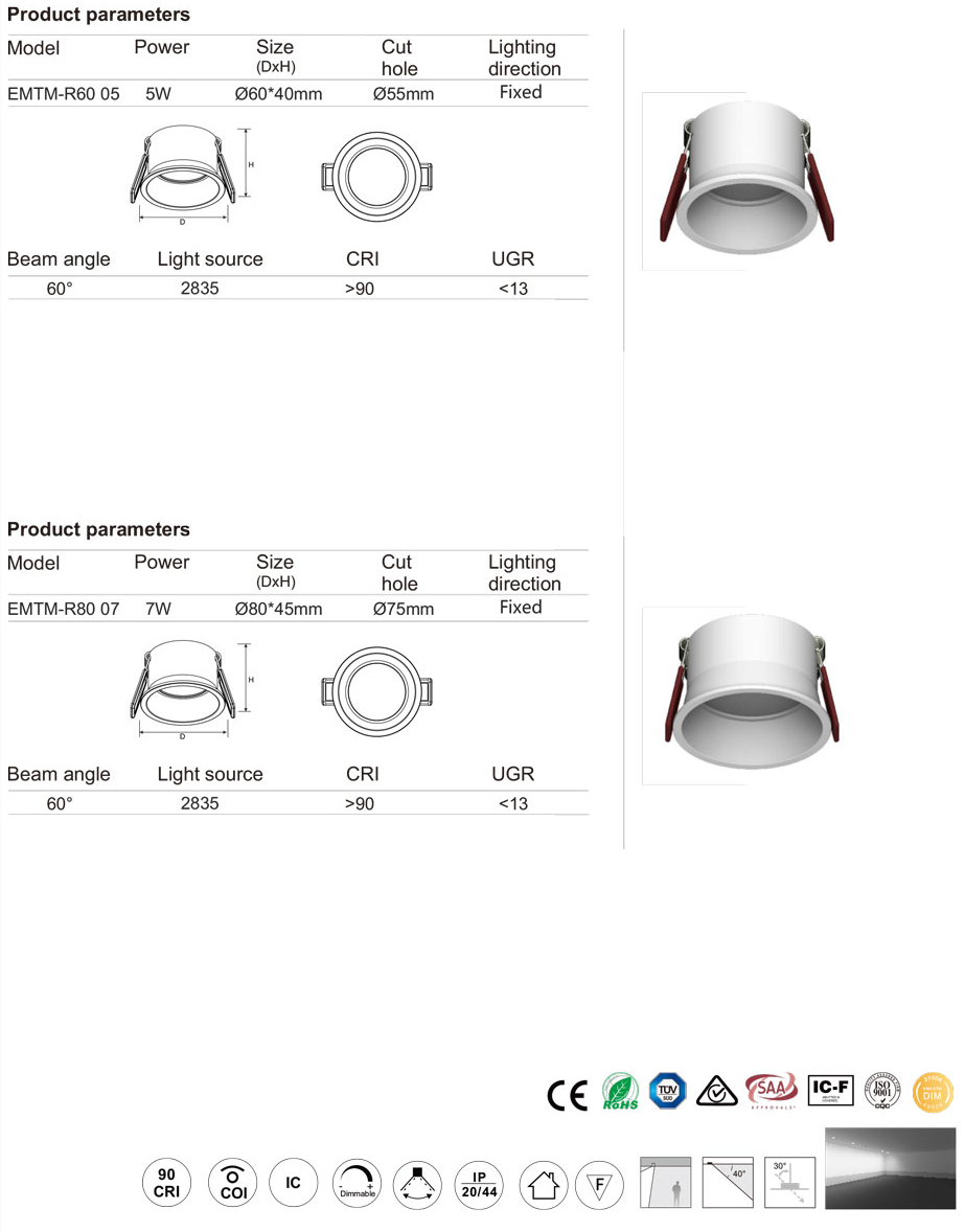 EMT 5-7W Munich series led down light