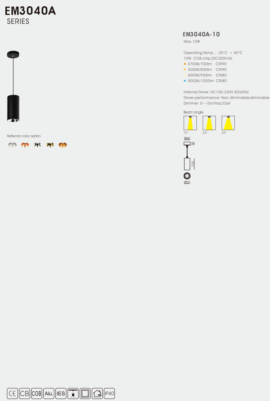 EM3040A-10 Sydney series LED spot light