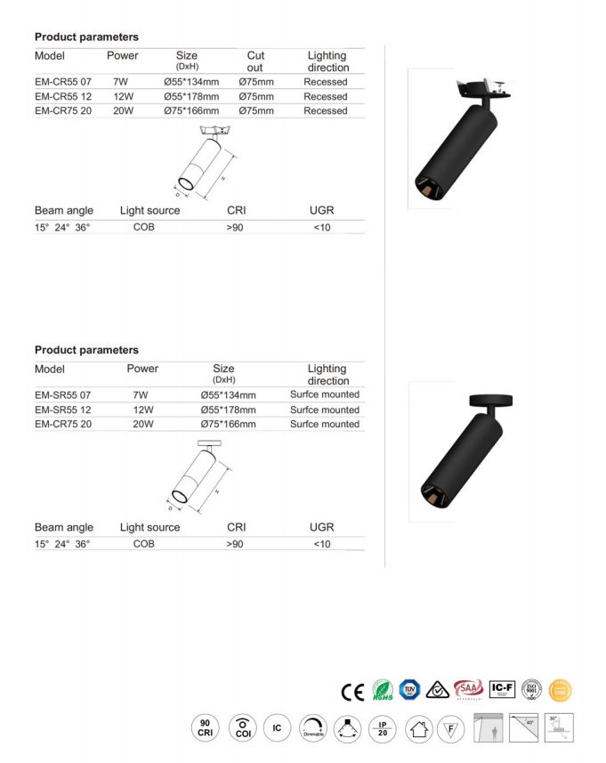 HGCR7-20W Track series led track light